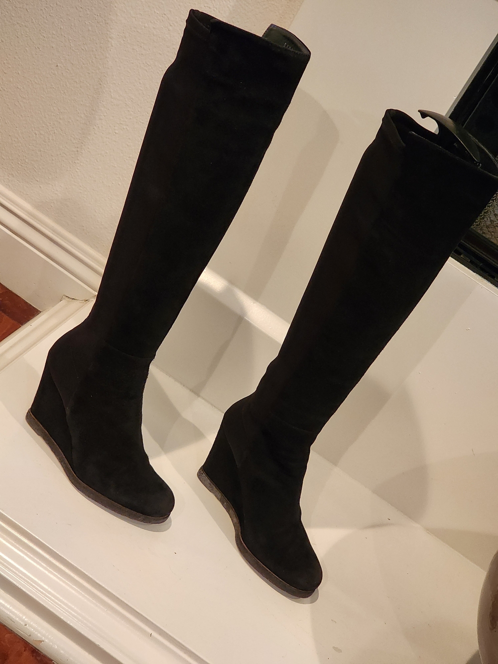 Stuart Weitzman Black Over-the-Knee Wedge Boots